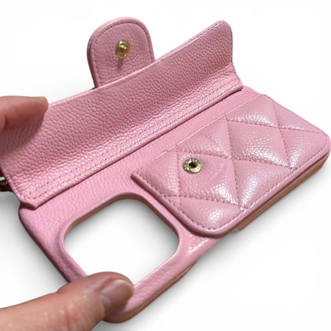 CHANEL】シャネルiPhone14proケース☆マトラッセ キャビアスキン