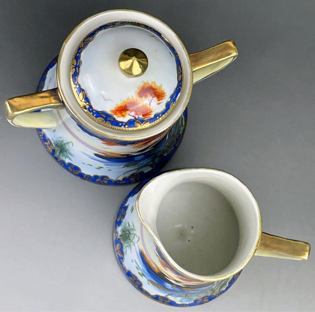 オールドニッポン カモメ 風景図 シュガーボウル クリーマー アールヌーボー