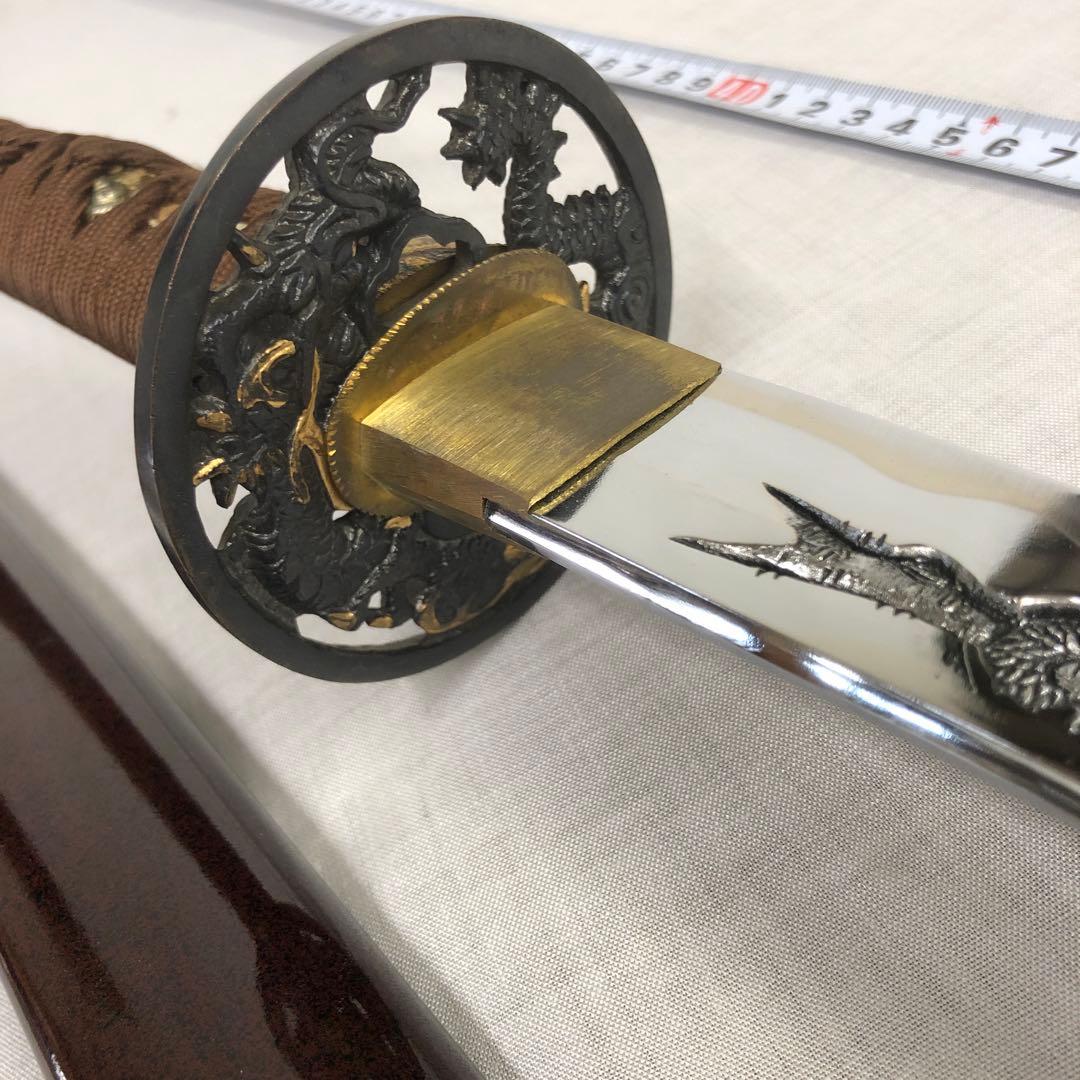 模造刀、美品　龍に梵字 茶色の柄 90cm