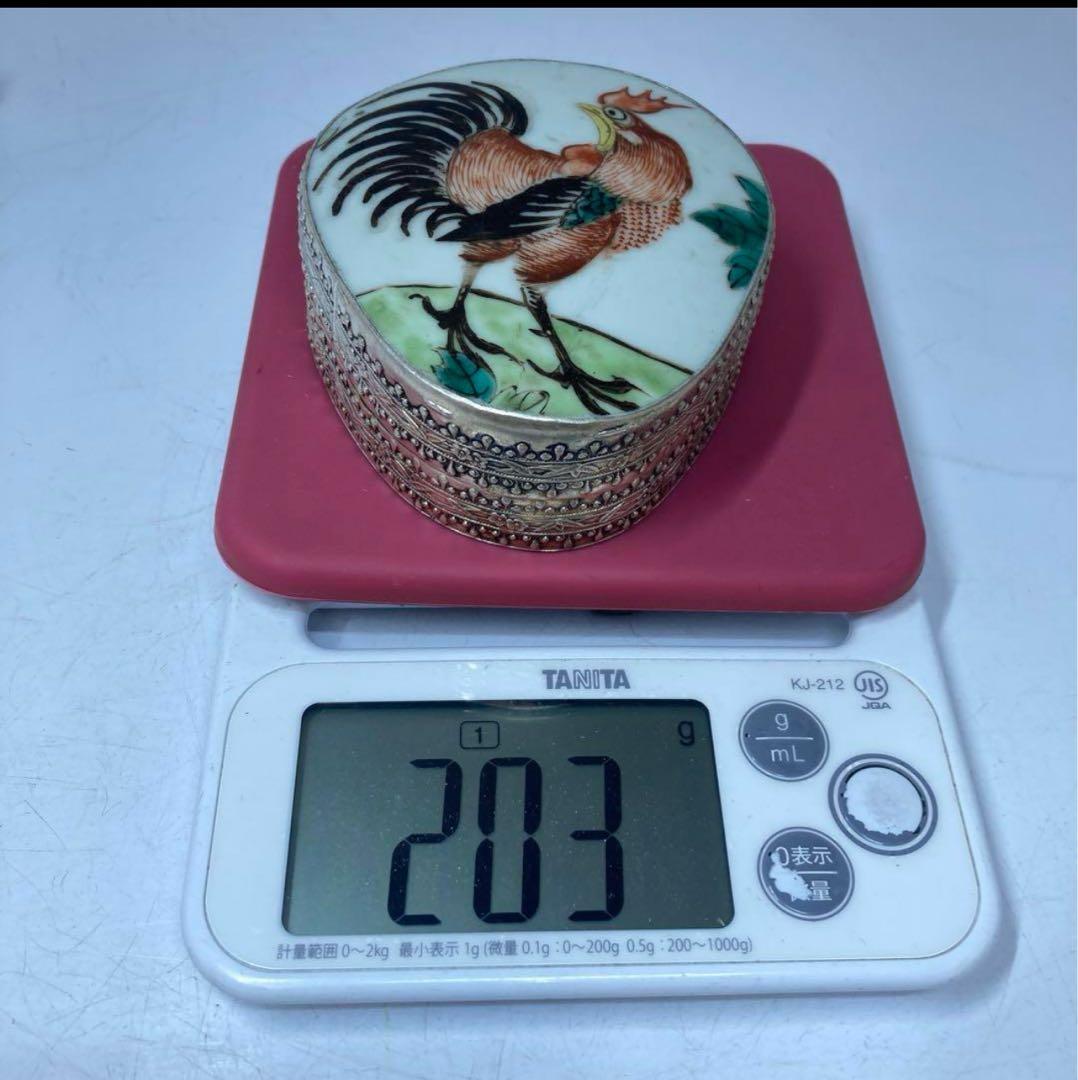 中国古玩 粉彩シャム銀蓋物