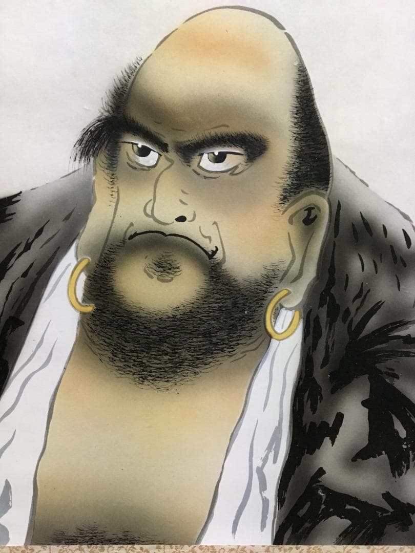 大軸掛軸 観雲『達磨大師図』日本画 絹本 肉筆 共箱付 掛け軸