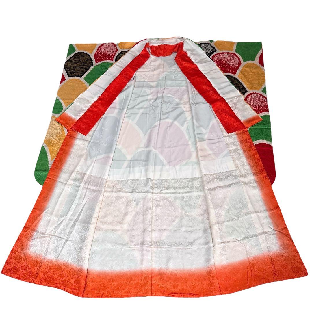 う19) 個性派‼️彩りの芸術✨総絞り 青海波文様 アンティーク振袖