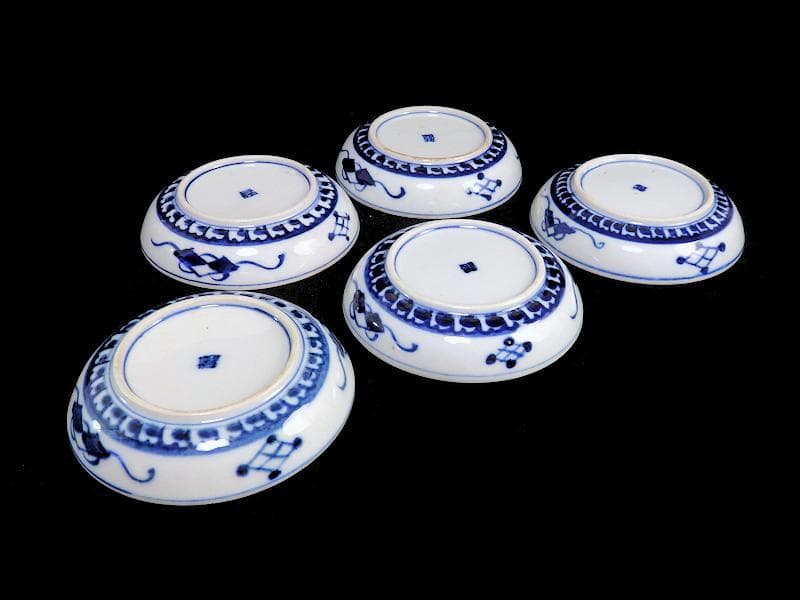 大聖寺伊万里 色絵 窓絵 菊に唐草の図 4寸皿 5客 A136A-