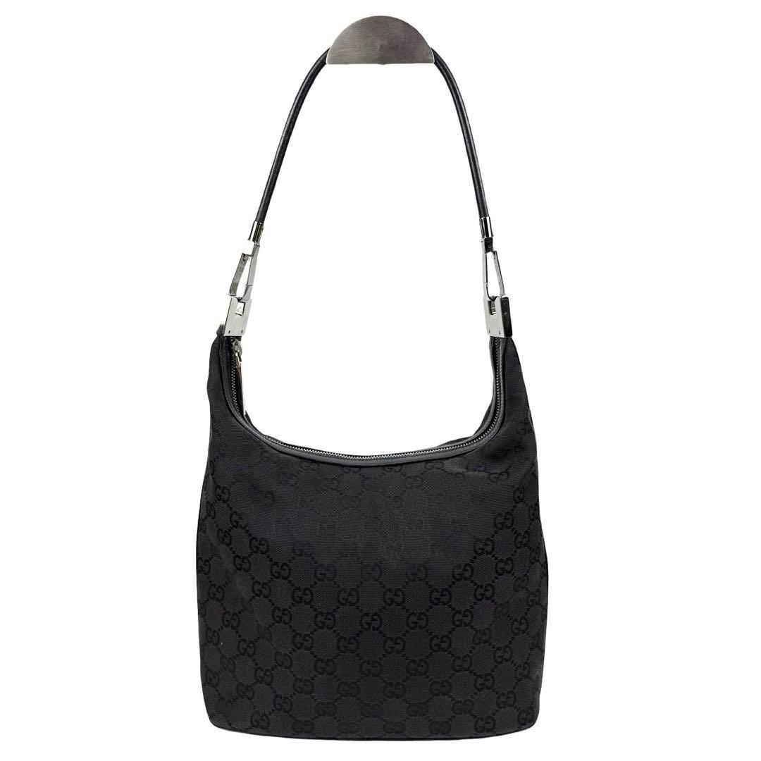 【極美品】GUCCI グッチ ワンショルダー バッグ GGキャンバス レザー 黒