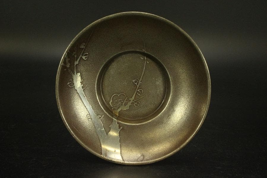 煎茶 錫茶托 四君子紋 円形 二種 十件 まとめて(A874)