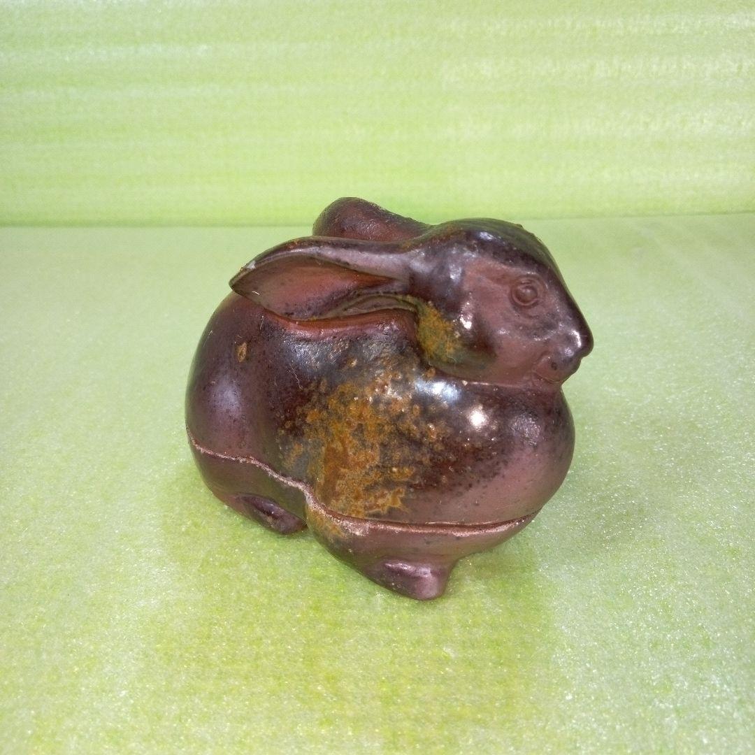 ウサギ型香合　アンティーク　レトロ　茶色　うさぎ　ラビット　リアル　陶器製？