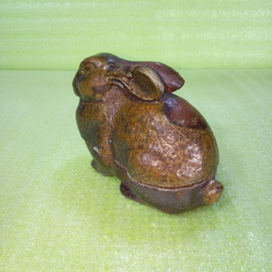 ウサギ型香合　アンティーク　レトロ　茶色　うさぎ　ラビット　リアル　陶器製？