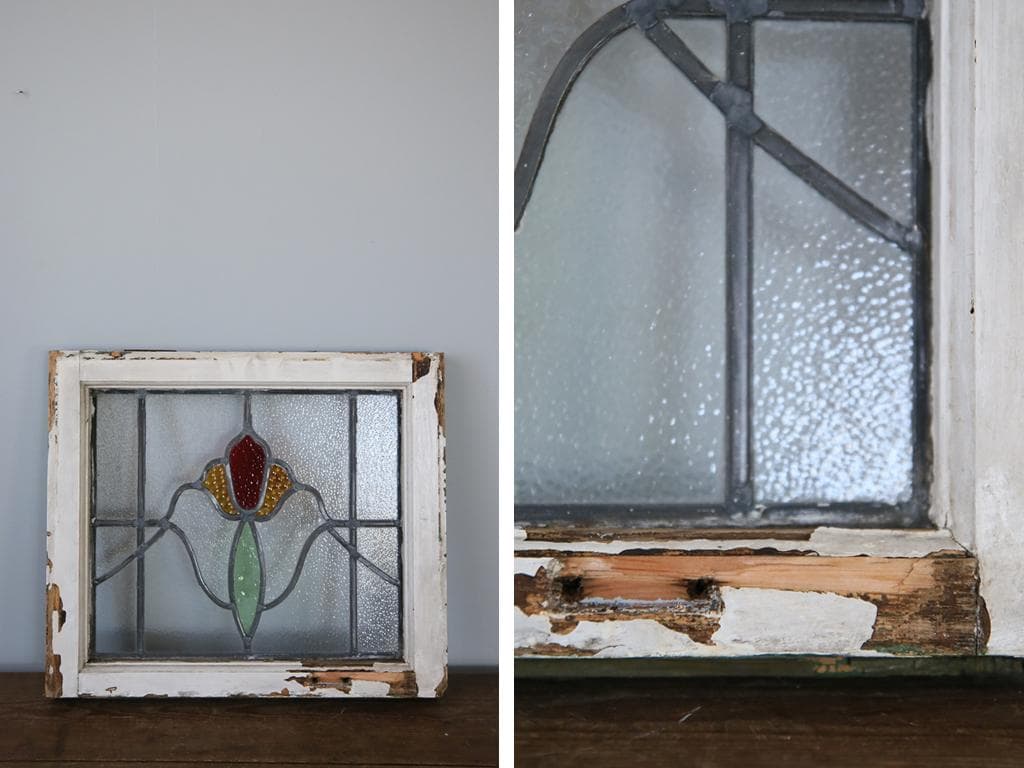 英国アンティークステンドグラス窓枠/ガラスウィンドウ/建具(84-212-7