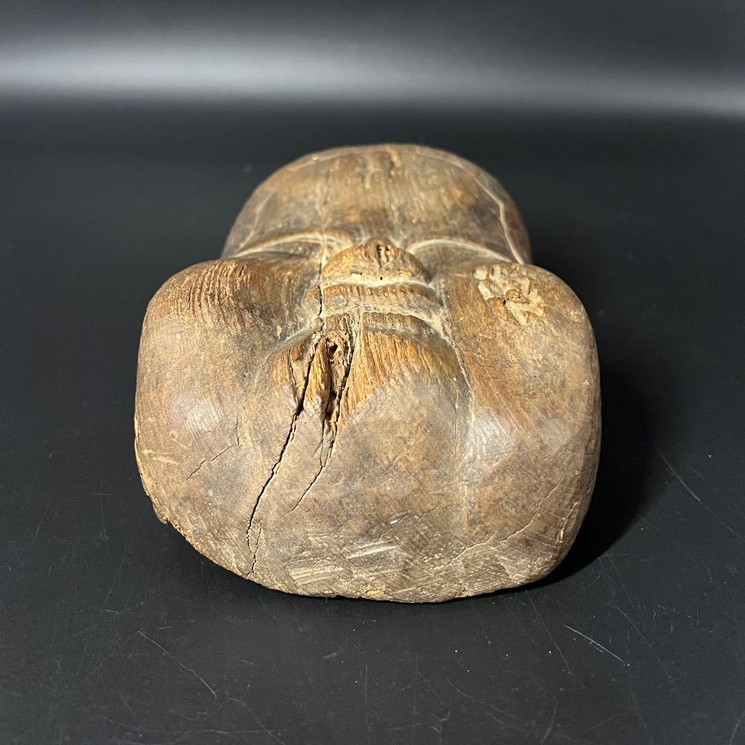 古美術庵々◎江戸時代 木彫 おかめ（阿亀）面 一木彫 民間信仰彫刻