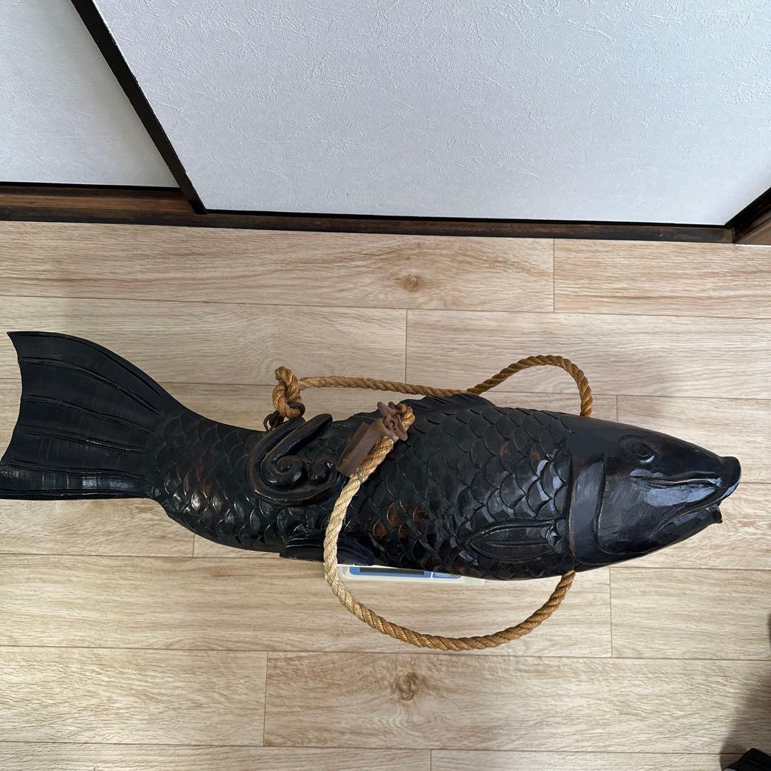 囲炉裏 自在鉤 木彫り 魚(鯉)