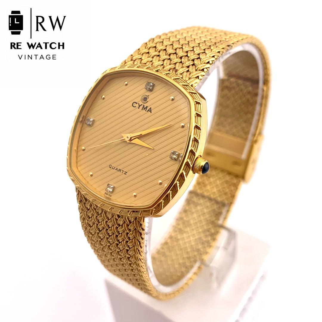 7-3298 CYMA 604X SWISS ゴールド メッシュ腕時計 クォーツ