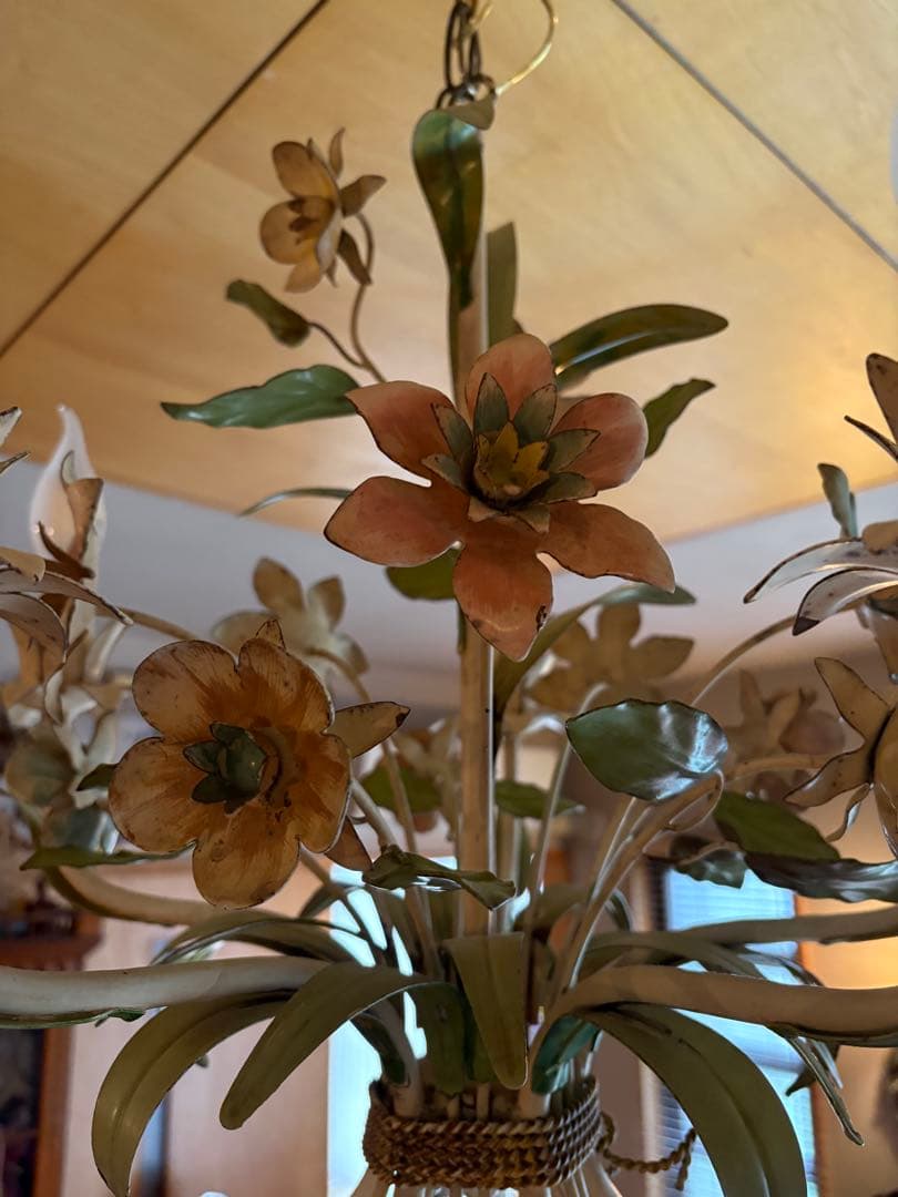 フランス アンティーク アイアン フラワーモチーフ 5灯シャンデリア