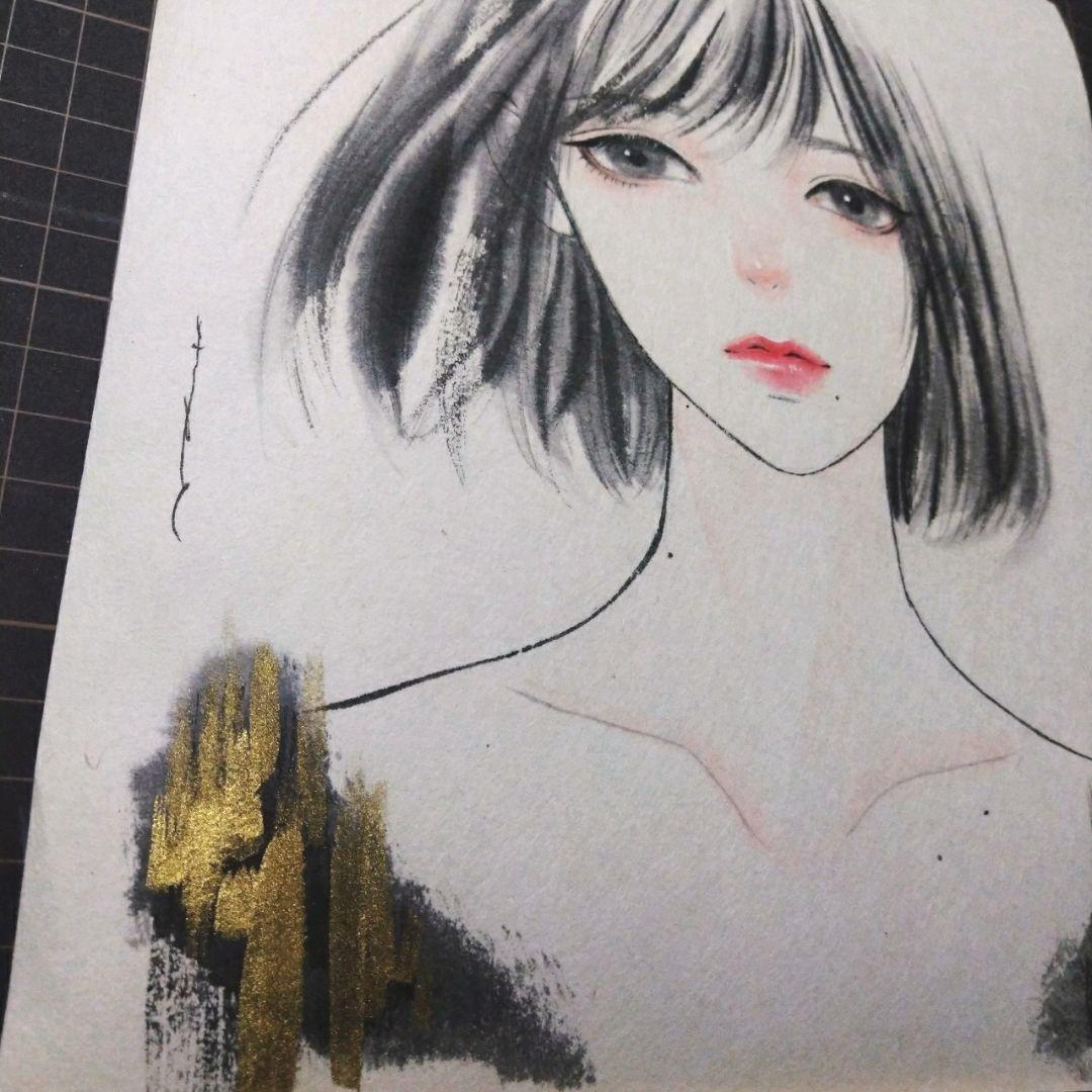 肉筆原画 墨絵 水墨画 美人画 絵画 日本画 - メルカリ