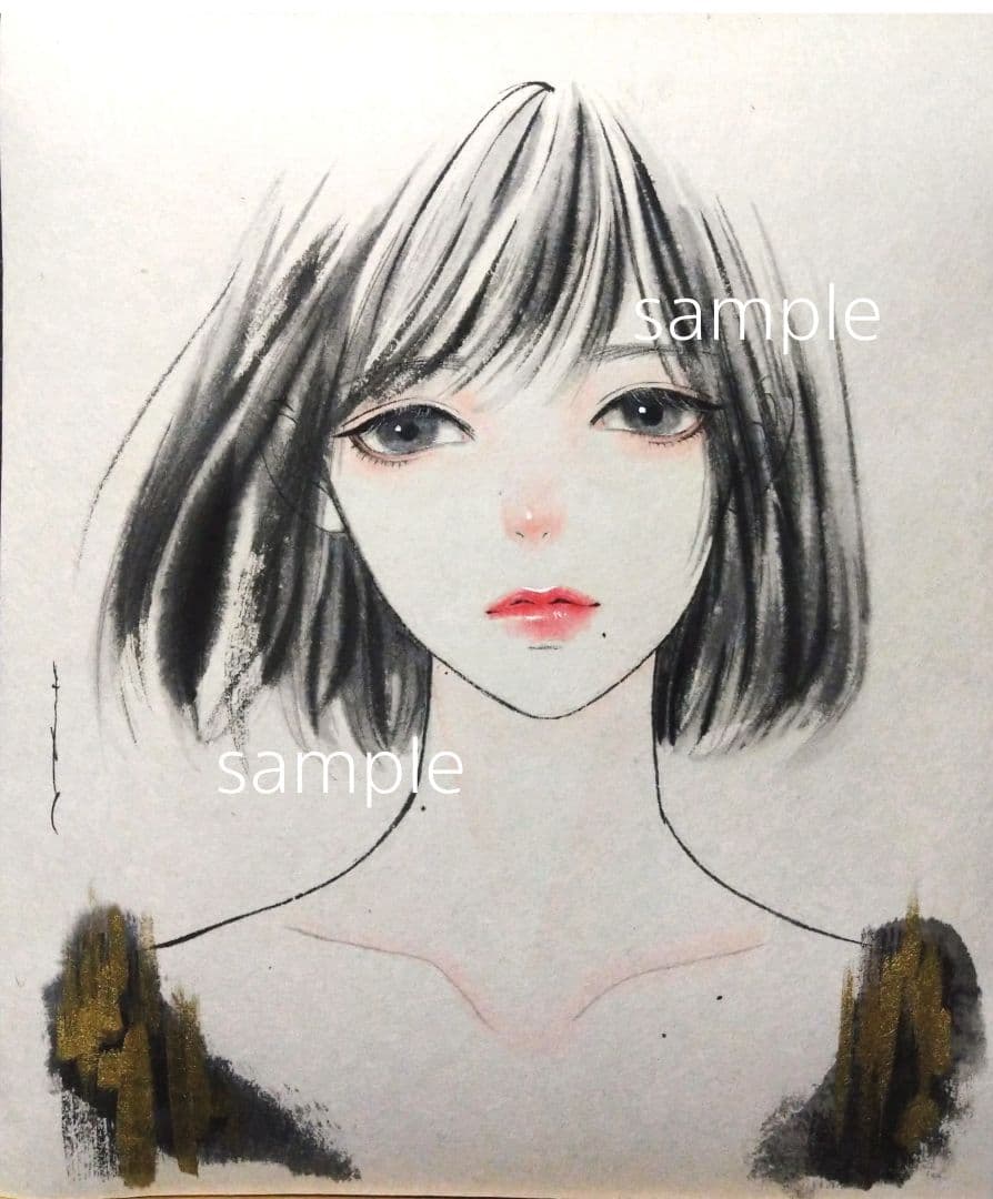 肉筆原画 墨絵 水墨画 美人画 絵画 日本画 - メルカリ