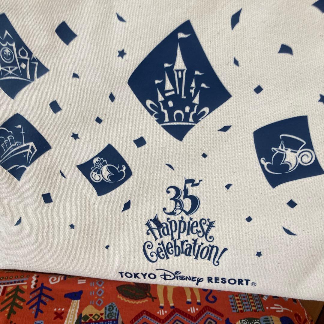 ディズニーリゾート　35周年　生成りキャンバス　紺合皮バッグ　UCC 懸賞品