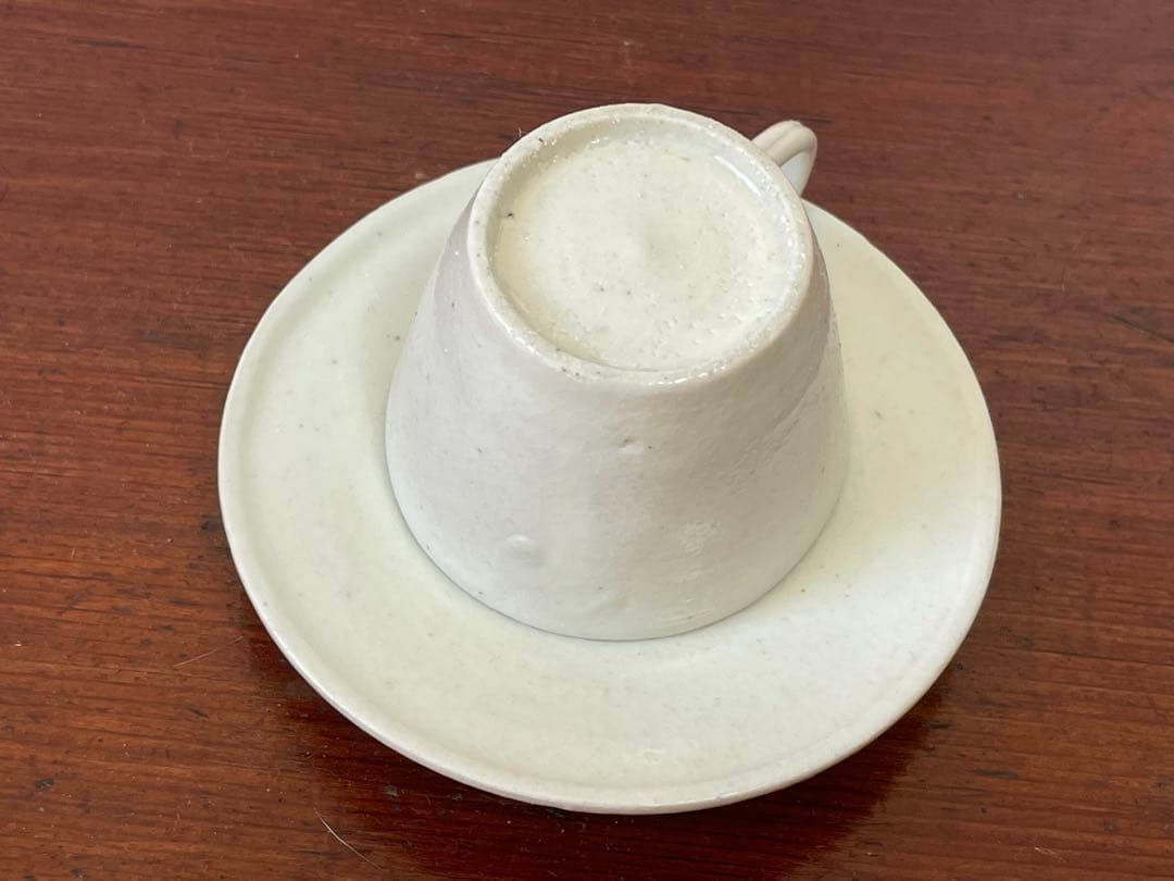 作家物 陶芸家 内田鋼一 白釉 カップアンドソーサー デミタス 銘あり