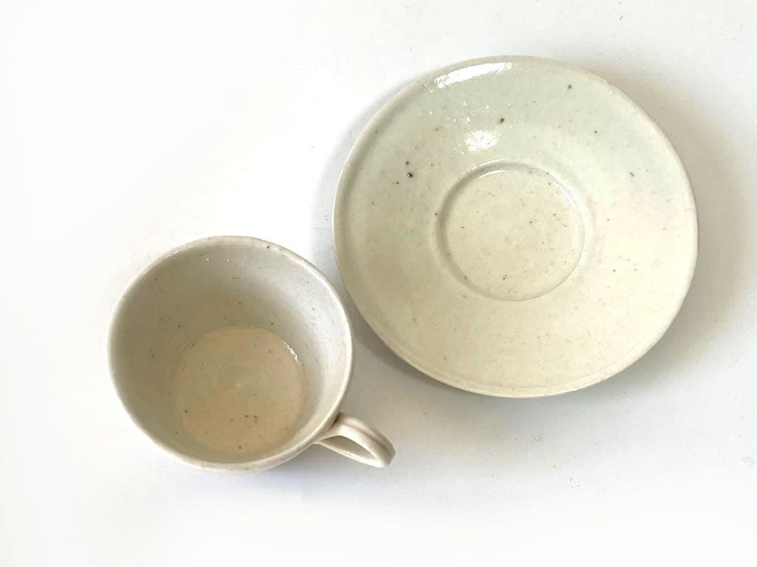 作家物 陶芸家 内田鋼一 白釉 カップアンドソーサー デミタス 銘あり