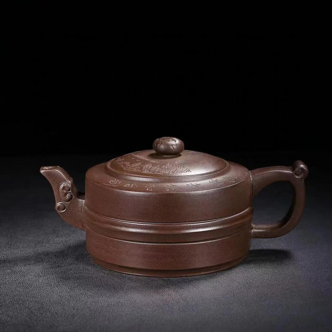 中国古美術・宜興原鉱古銅泥壺・紫砂壺・品名：印包・底款：厚徳載物