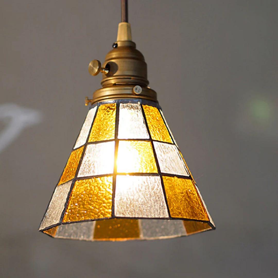 オレンジ アンバー ガラス シェード ペンダントライト 昭和 レトロ 2個