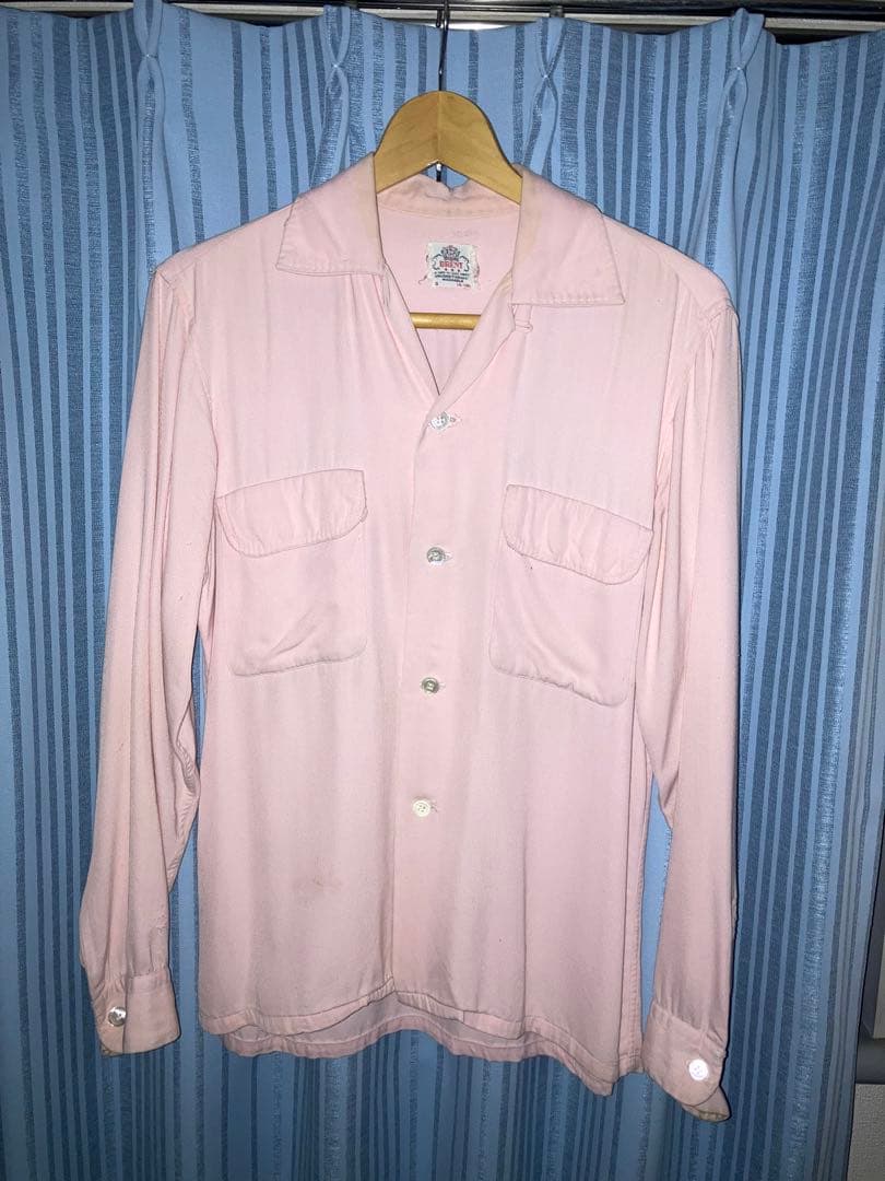 50s Brent ピンクレーヨンギャバシャツ ギャバジン