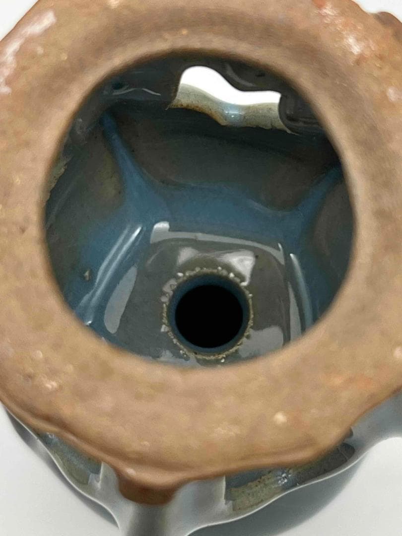 元時代 鈞窯 澱青釉紫斑花瓶型高台香炉 窯変釉 辰砂