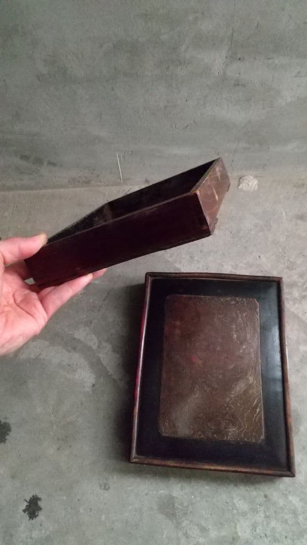 総欅 玉杢 硯箱 ケヤキ 無垢 漆器 金彩 骨董 古道具 アンティーク 木目