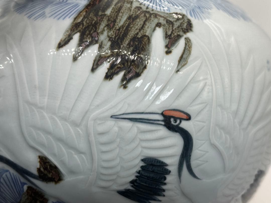 東岩 青華辰砂釉雲鶴紋大壺 浮き彫り模様 送料込み260124 - メルカリ