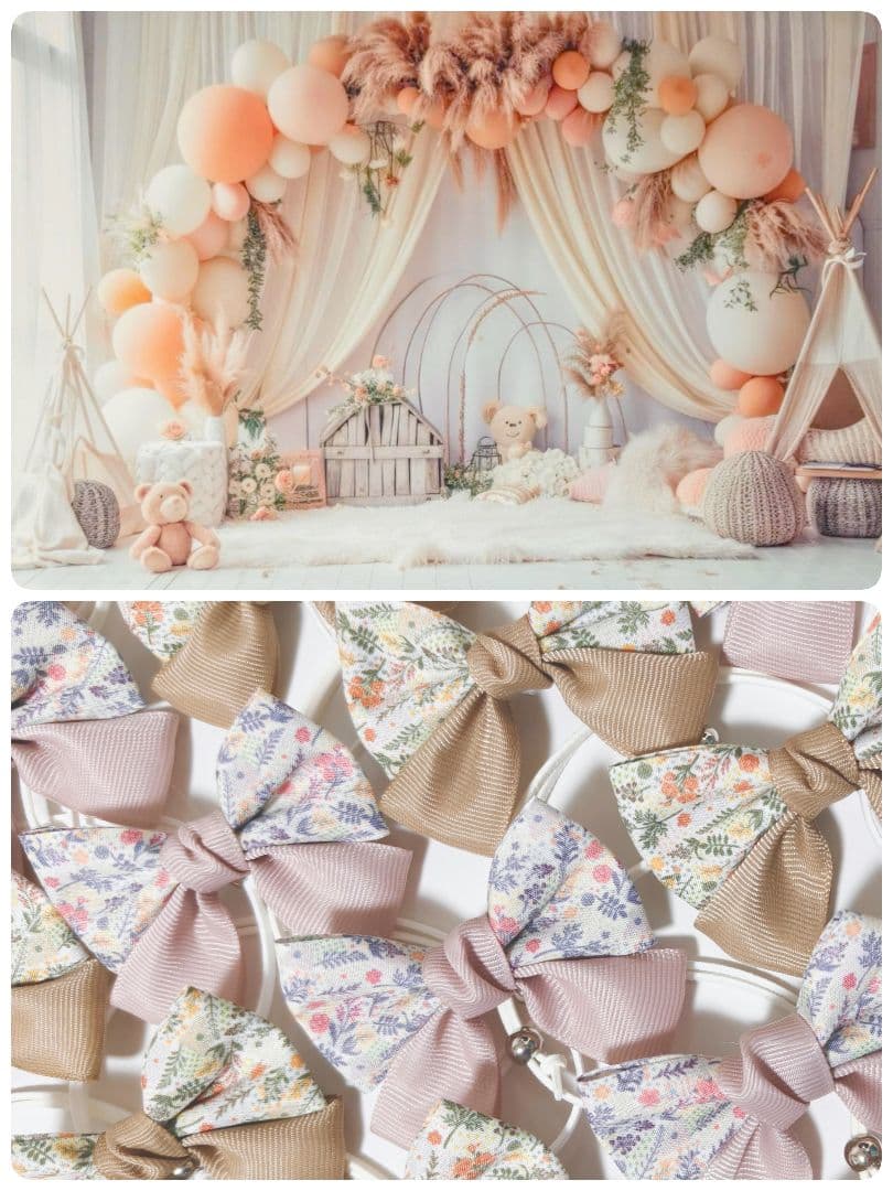 秋色花柄リボン90個 くすみカラー 業務用トリミングチョーカー ピンク