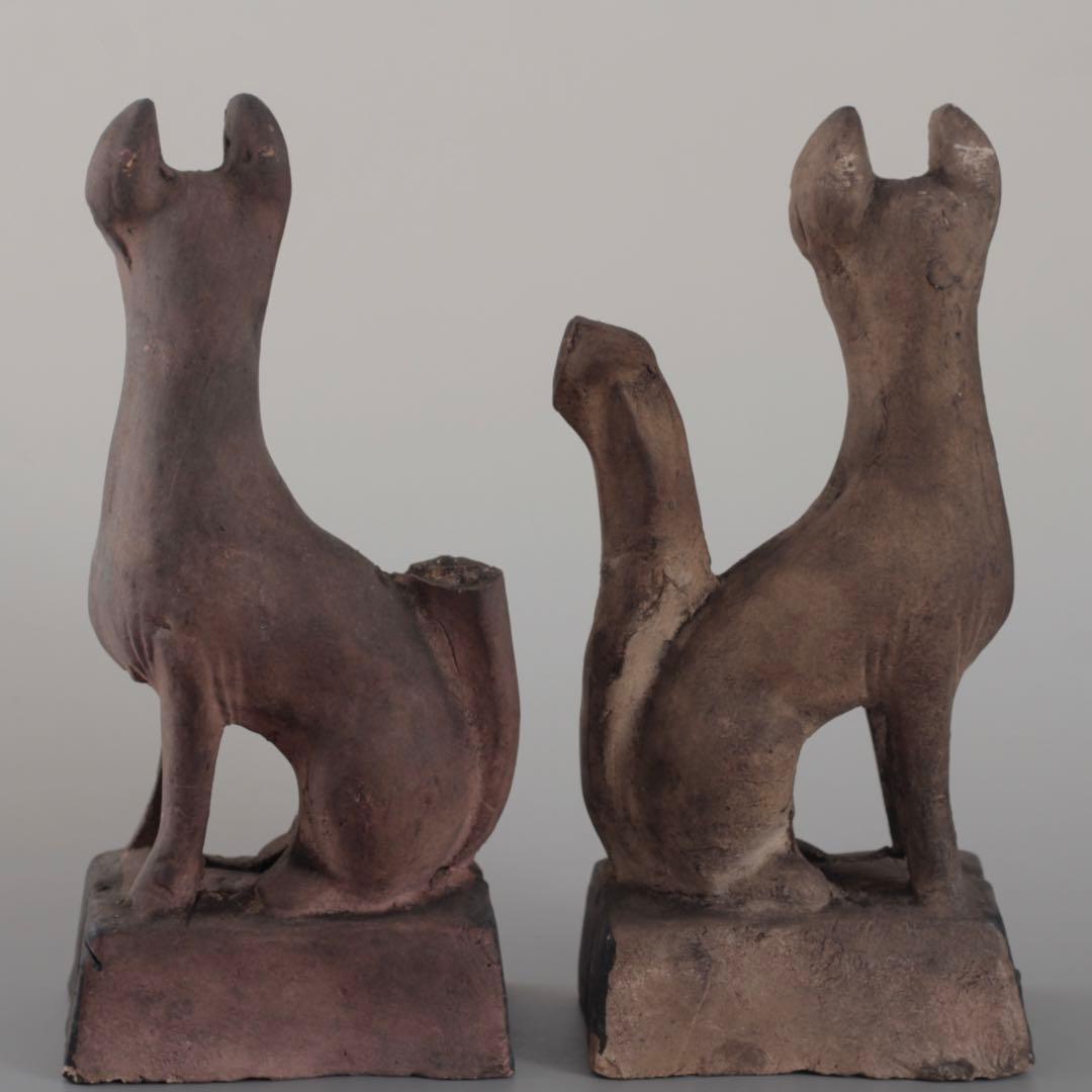 古い 土人形 お稲荷さん 一対 郷土人形 民芸 古道具 アンティーク 狐