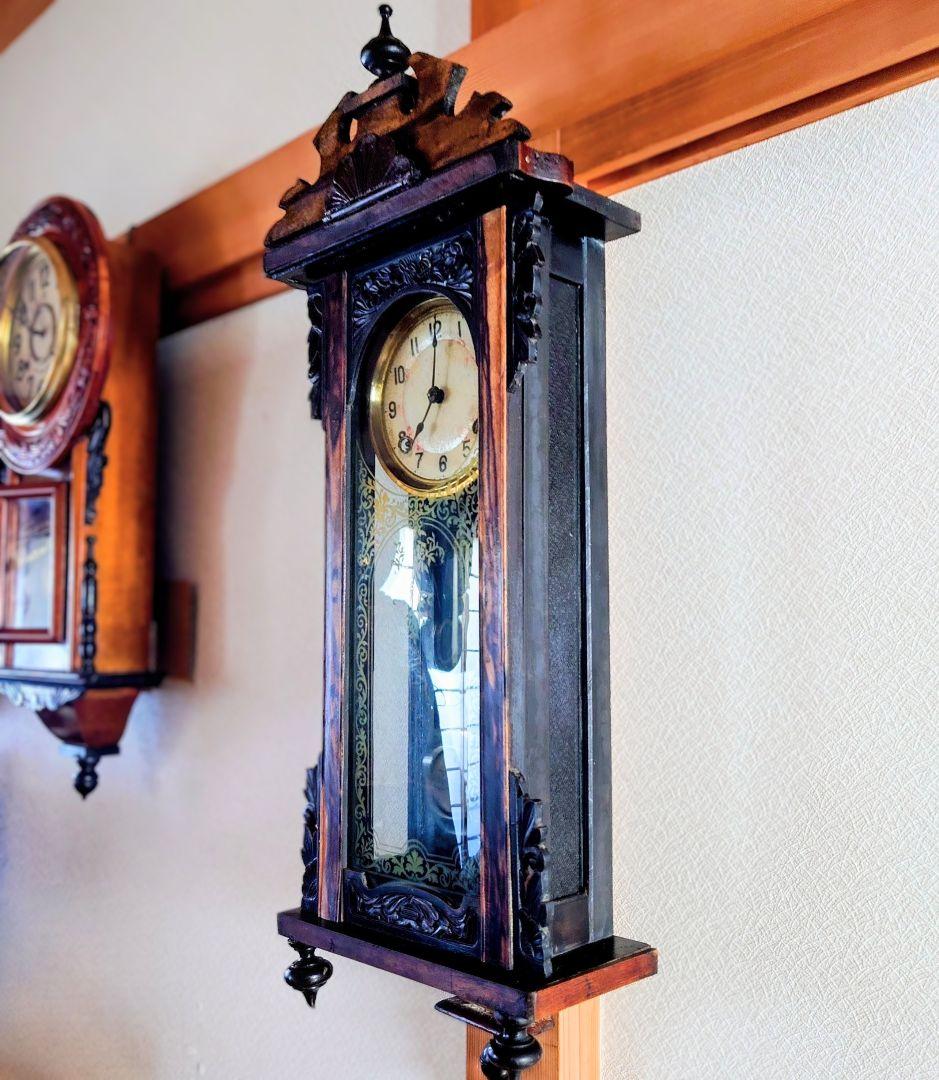 〈完動品〉精工舎　黒柿　装飾スリゲルゼンマイ振り子時計 アンティーク古時計