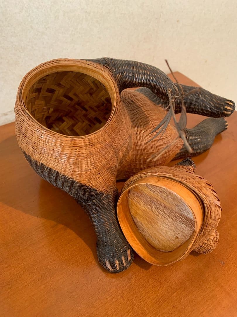 パンダ 竹製 籠 上海 中国 工芸品 小物入れ 籐 アンティーク レトロ