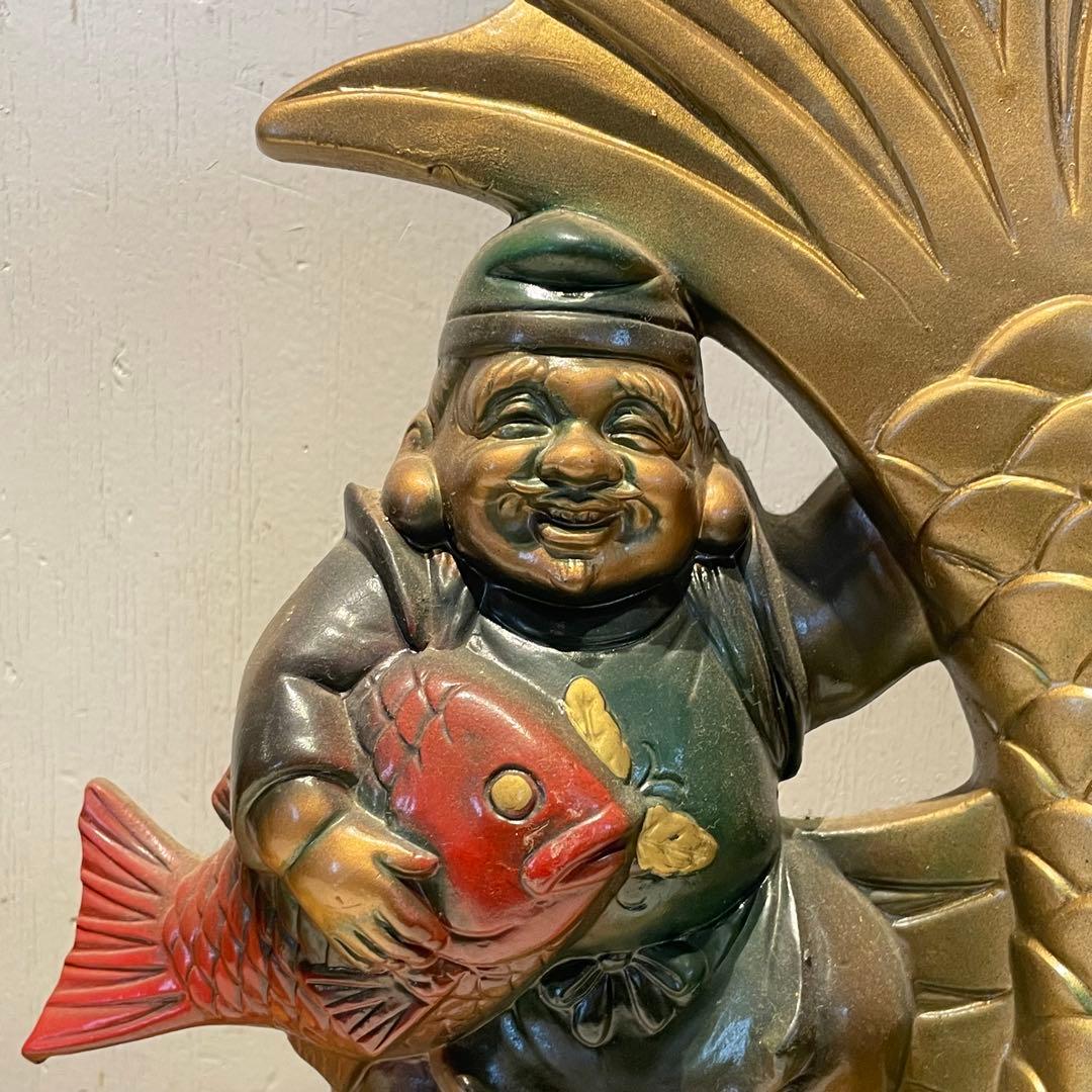 金のしゃちほこ 恵比寿大黒 しゃちほこ 縁起物 陶器 珍品 置物 昭和