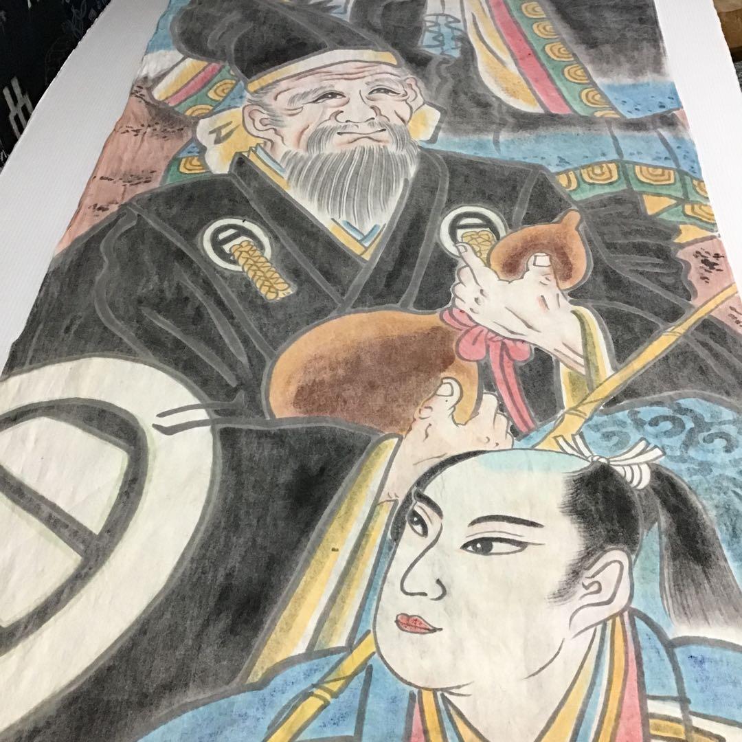 古布木綿手描き顔料幟旗、603