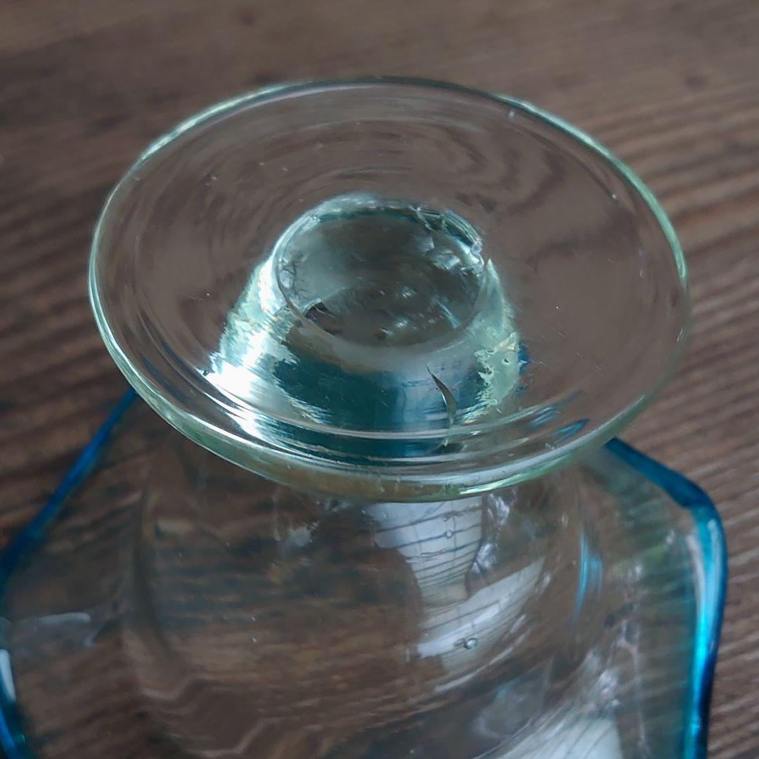 ご成約】水色 花縁 碗形 氷コップとガラス匙、プレス皿 骨董の