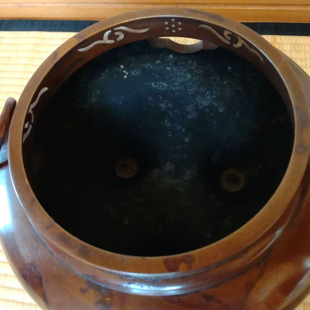 唐銅鬼面風炉釜 畠春斎造 共箱（真塗敷板・底土器・前