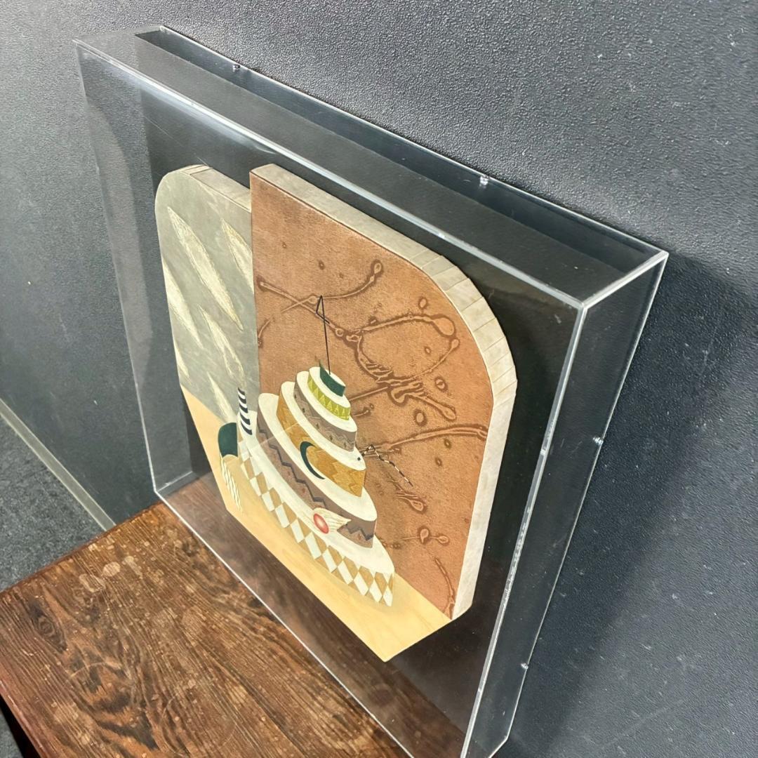 美品 岩切裕子「雲の記念日」木版画 直筆サイン・画廊シール有 お洒落な立体額装