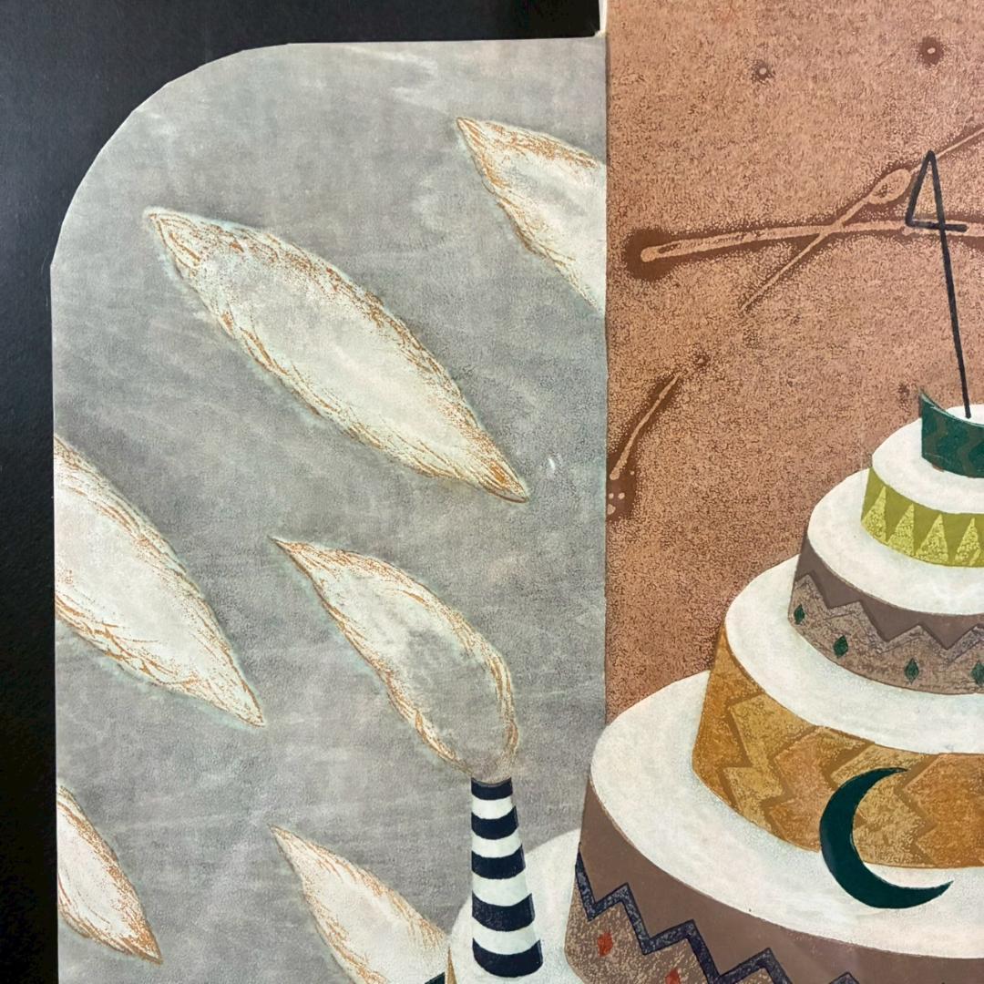 美品 岩切裕子「雲の記念日」木版画 直筆サイン・画廊シール有 お洒落な立体額装