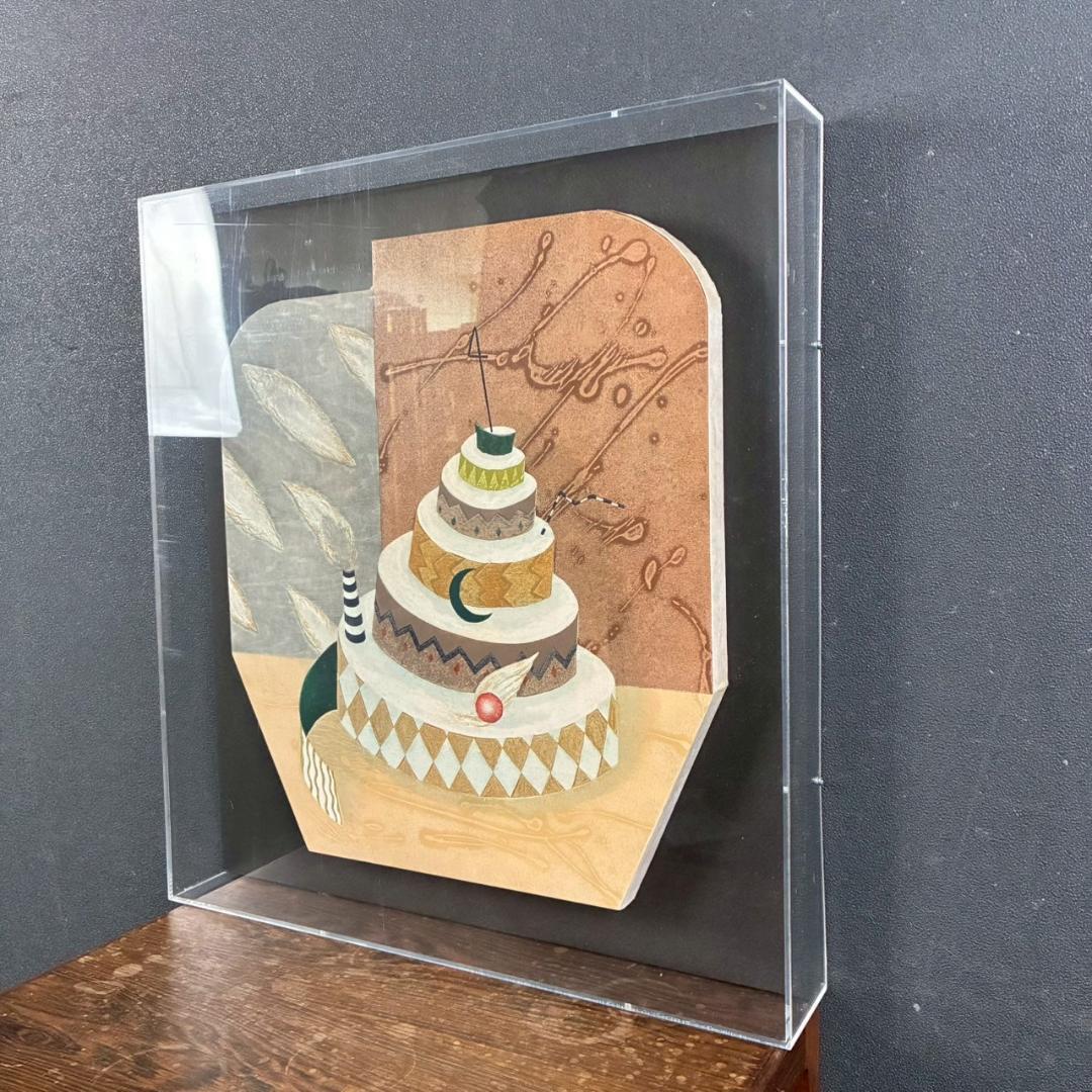 美品 岩切裕子「雲の記念日」木版画 直筆サイン・画廊シール有 お洒落な立体額装