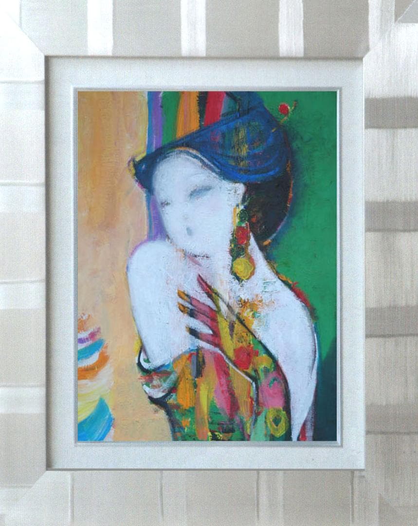 油絵 菅家令子 絵 絵画インテリア 額付(黒) uF6-010111 人物 女性