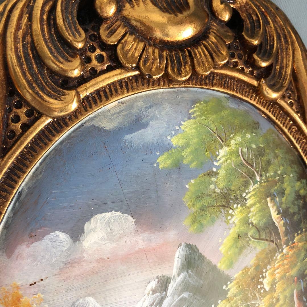 額絵　油絵　風景画　オーバル金縁