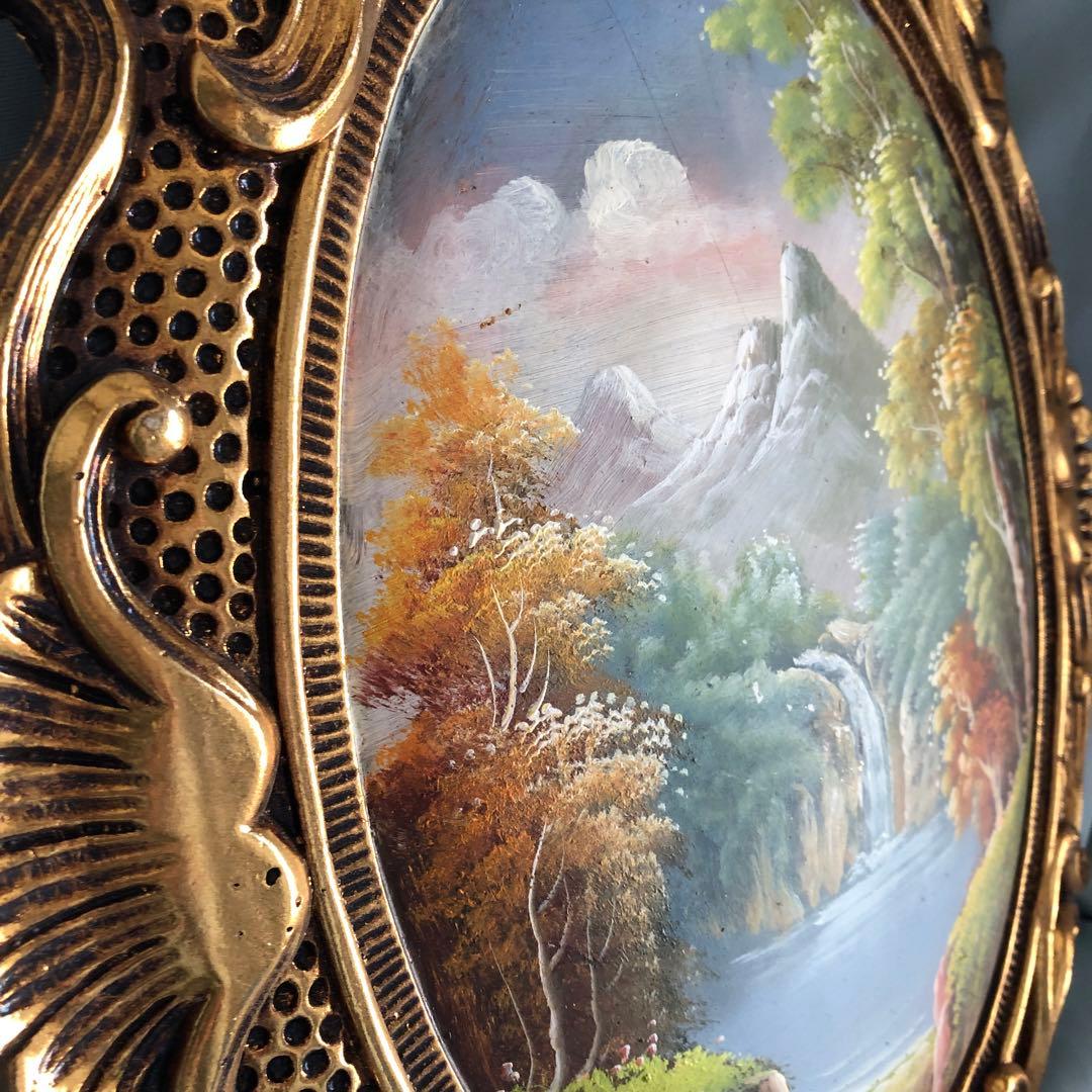 額絵　油絵　風景画　オーバル金縁