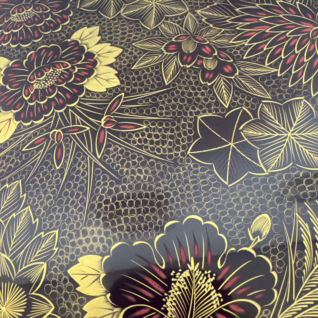 輪島塗 二段重箱 溜め塗内朱 四季草花沈金蒔絵