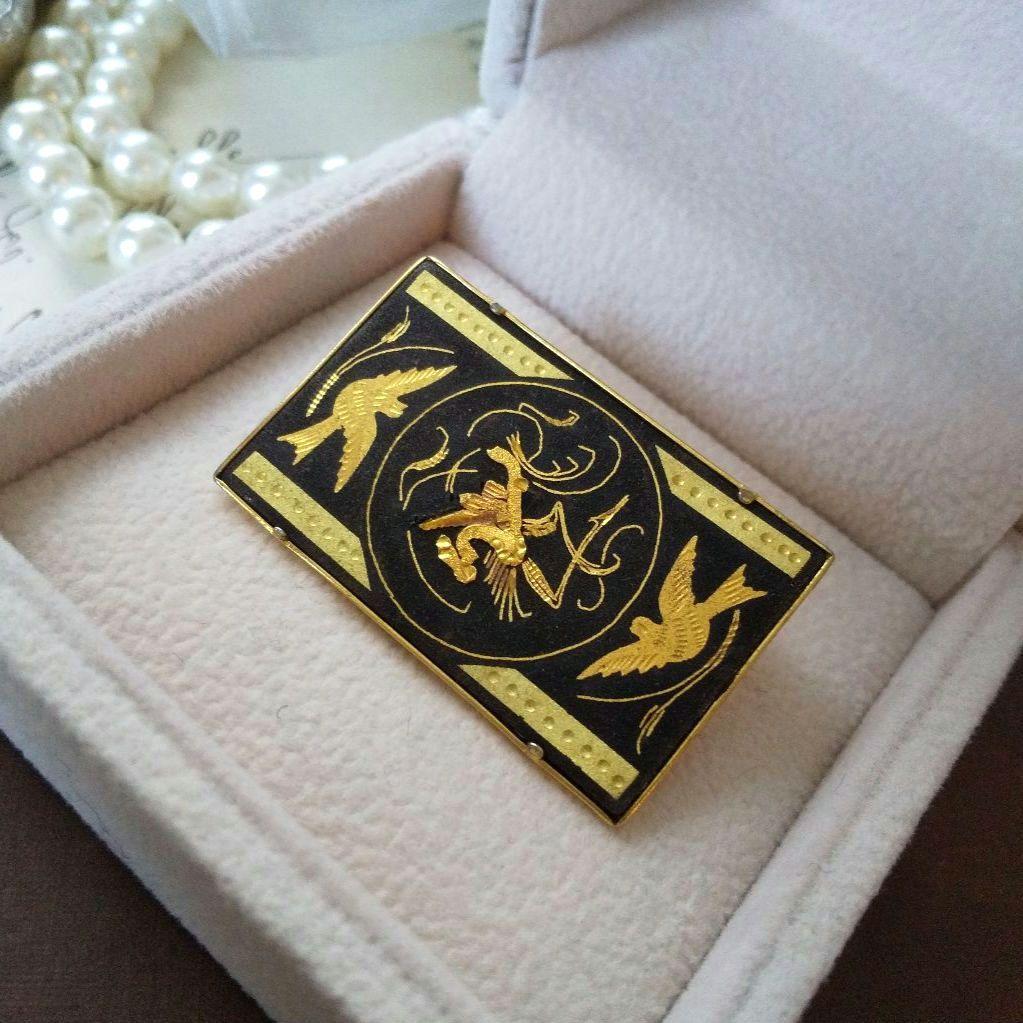 象嵌細工 スペイン トレド ダマスキナードブローチ ダマスクバード