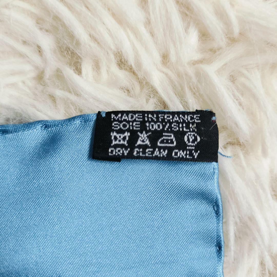 美品☆HERMESエルメス☆スカーフ/ポケットチーフ ブルー グランH プチカレ