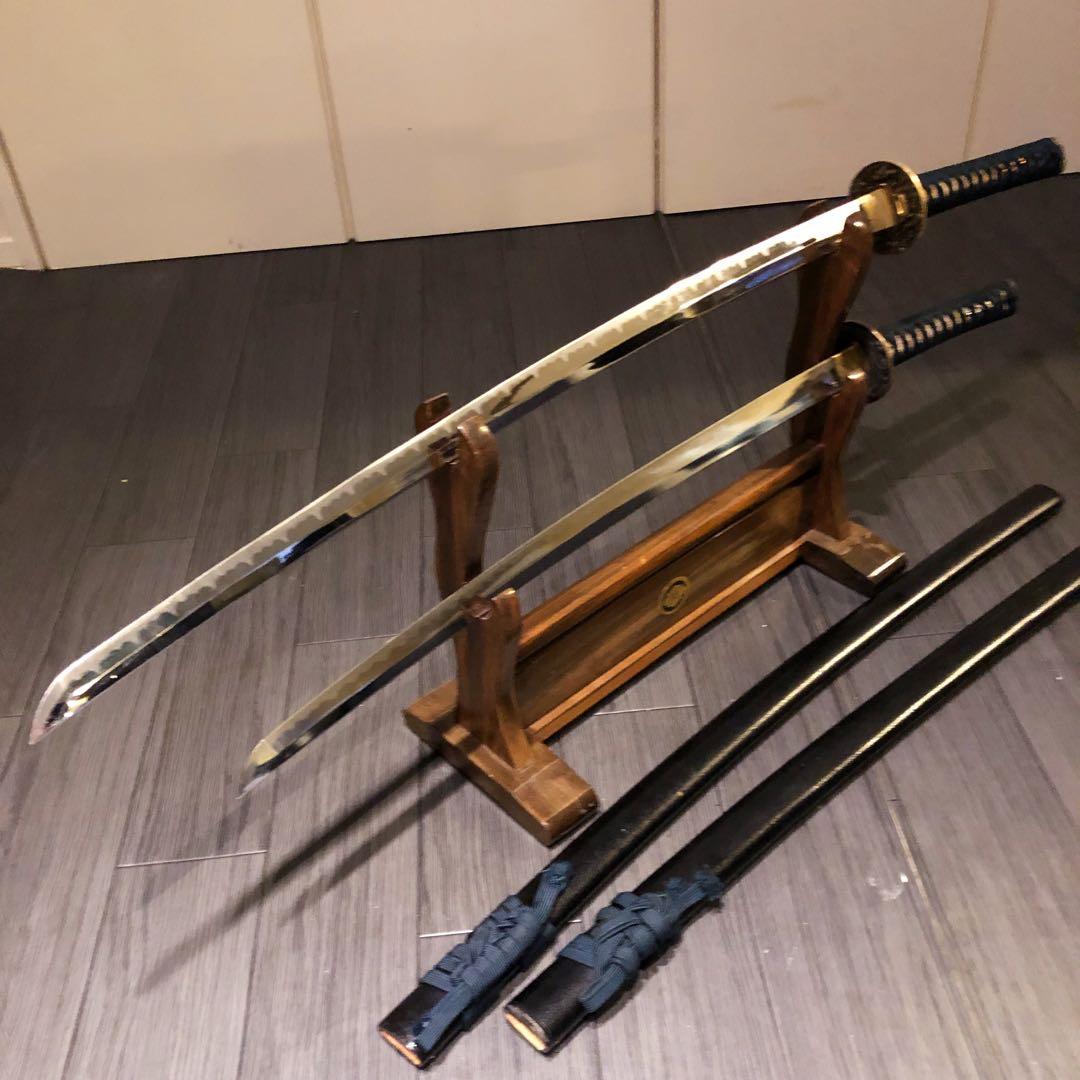 高級模造刀　居合刀　 美術刀剣　太刀　脇差　大小セット　緑拵え