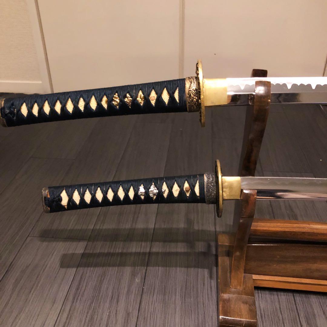 高級模造刀　居合刀　 美術刀剣　太刀　脇差　大小セット　緑拵え