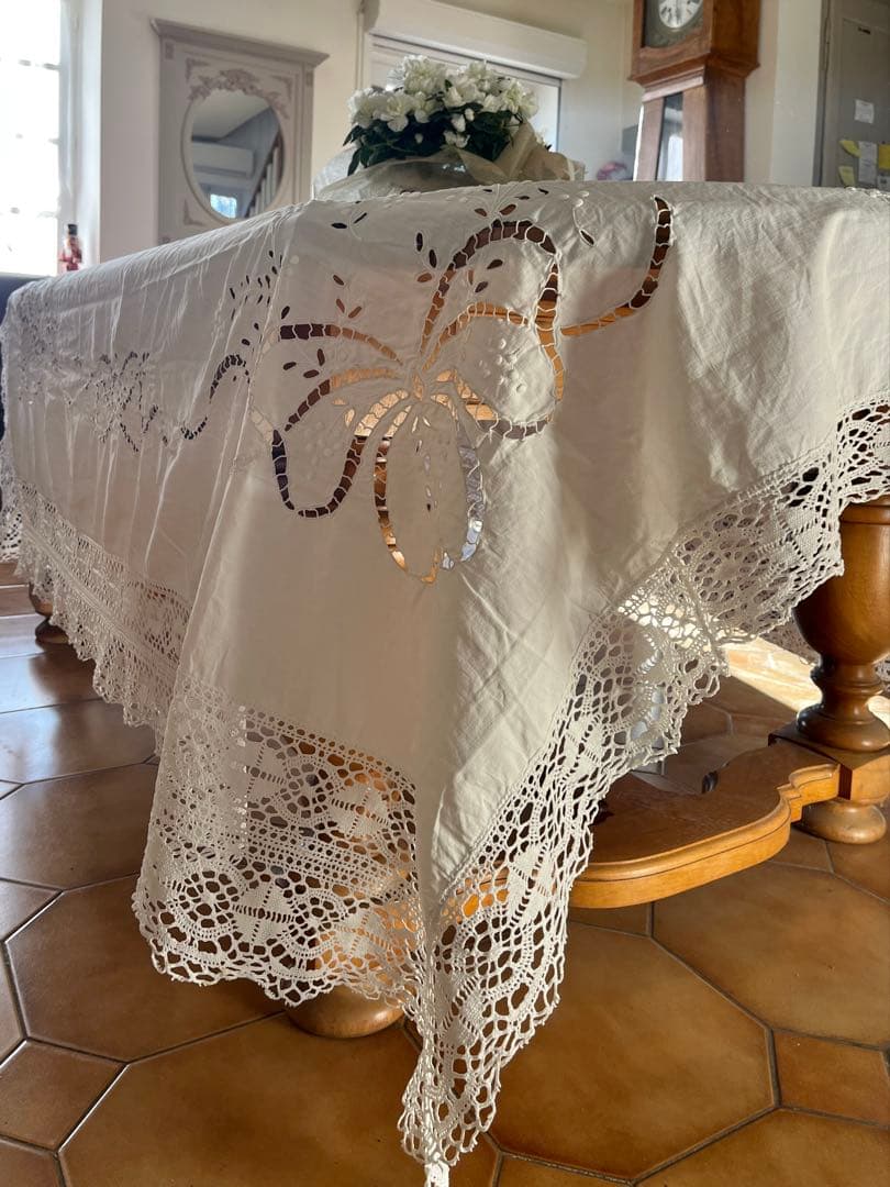◇フランスアンティーク｜手刺繍大判マルチクロスベットカバー白