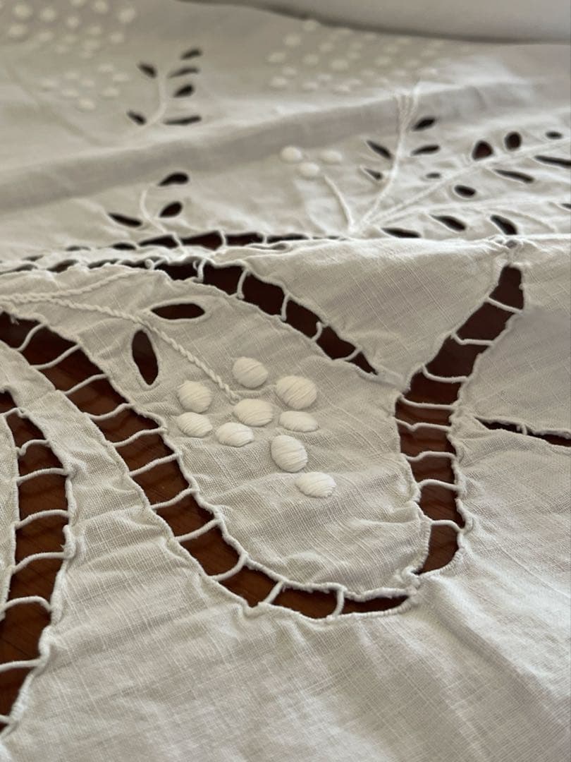 ◇フランスアンティーク｜手刺繍大判マルチクロスベットカバー白