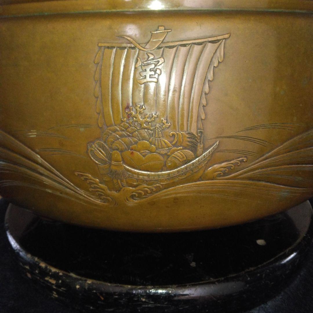 尺八瓶掛火鉢 七福神 宝船彫金入 - www.properties-gate.com