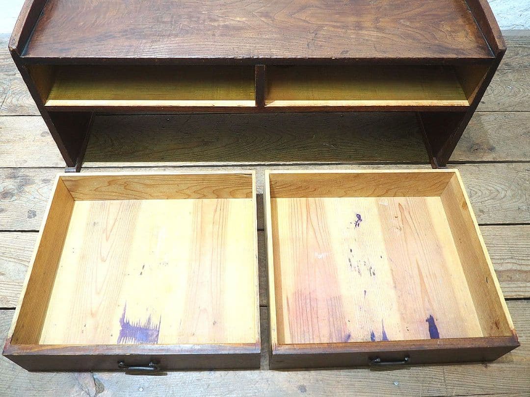 1302 杢目の綺麗な文机 ローテーブル 引き出し 収納棚 レトロ ビンテージ